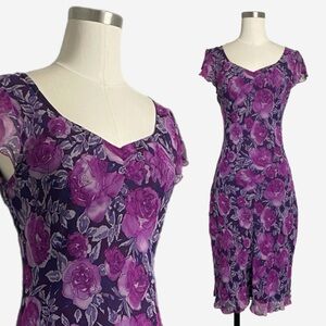Vintage Y2K California Concepts Purple floral sheer overlay dress fairy grunge S